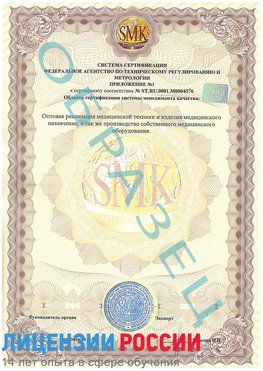 Образец сертификата соответствия (приложение) Старая Русса Сертификат ISO 13485