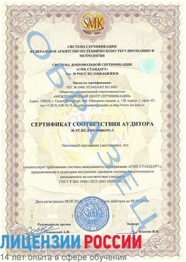 Образец сертификата соответствия аудитора №ST.RU.EXP.00006191-3 Старая Русса Сертификат ISO 50001