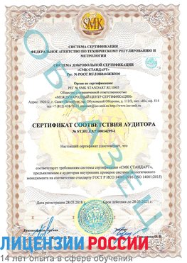 Образец сертификата соответствия аудитора №ST.RU.EXP.00014299-1 Старая Русса Сертификат ISO 14001